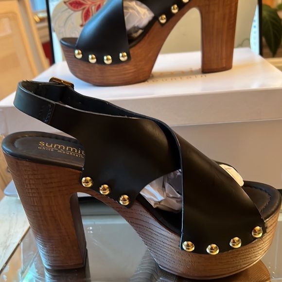 White Mountain Summit Nessie Platform Studded Slingback Black Leather SZ… - Picture 1 of 14